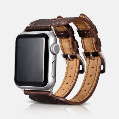 iCarer Apple Watchband 38 mm Classic Series Double Buckle Cuff Genuine Leather Coffee