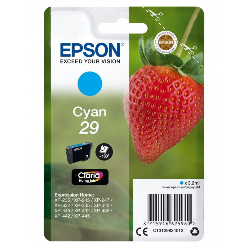 Epson Strawberry C13T29824012 tintes kārtridžs 1 pcs Oriģināls Standarta produktivitāte Tirkīzzils