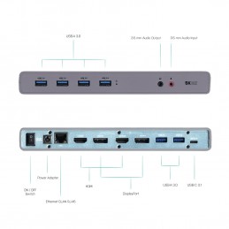 i-tec CADUAL4KDOCK док-станция для ноутбука Проводная USB 3.2 Gen 1 (3.1 Gen 1) Type-C Черный, Бирюзовый