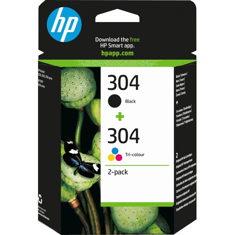 HP 304 2-pack Black Tri-color Original Ink Cartridges