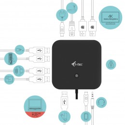 i-tec C31DUALDPDOCKPD100W dokstacija Vadu USB 3.2 Gen 1 (3.1 Gen 1) Type-C Melns