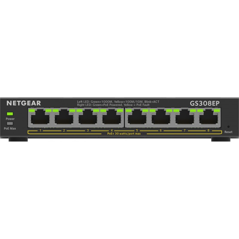 NETGEAR 8-Port Gigabit Ethernet PoE+ Plus Switch (GS308EP) Vadīts L2 L3 Gigabit Ethernet (10 100 1000) Power over Ethernet