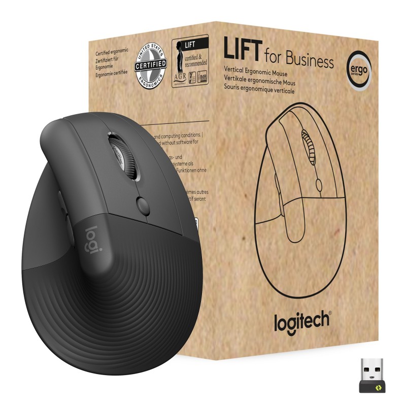 Logitech Lift for Business pele Birojs Labā roka RF bezvadu sakari + Bluetooth Optisks 4000 DPI