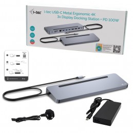 i-tec C31FLAT2PDPRO100W dokstacija Vadu USB 3.2 Gen 1 (3.1 Gen 1) Type-C Sudrabs