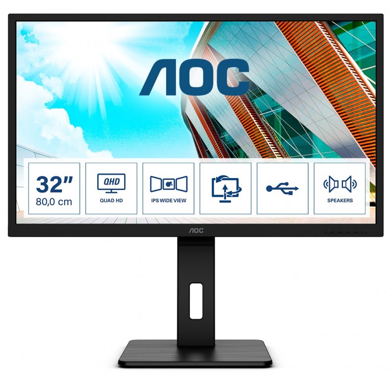 AOC P2 Q32P2 monitori 80 cm (31.5") 2560 x 1440 pikseļi 2K Ultra HD LED Melns