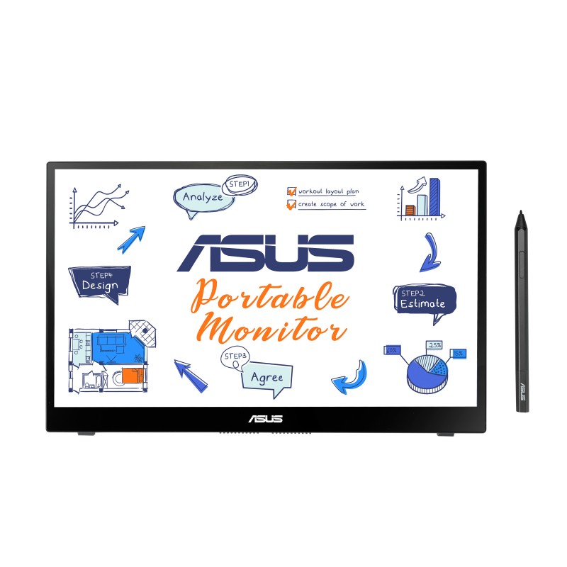 ASUS MB14AHD monitori 35,6 cm (14") 1920 x 1080 pikseļi Full HD LCD Skārienjūtīgais ekrāns Melns