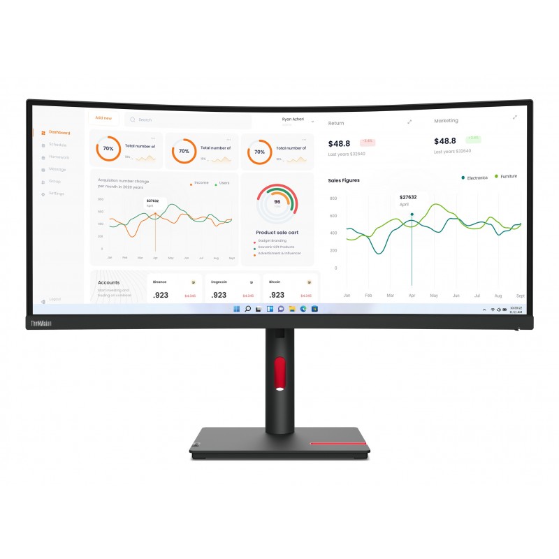 Lenovo ThinkVision T34w-30 LED display 86,4 cm (34") 3440 x 1440 pikseļi Wide Quad HD Melns