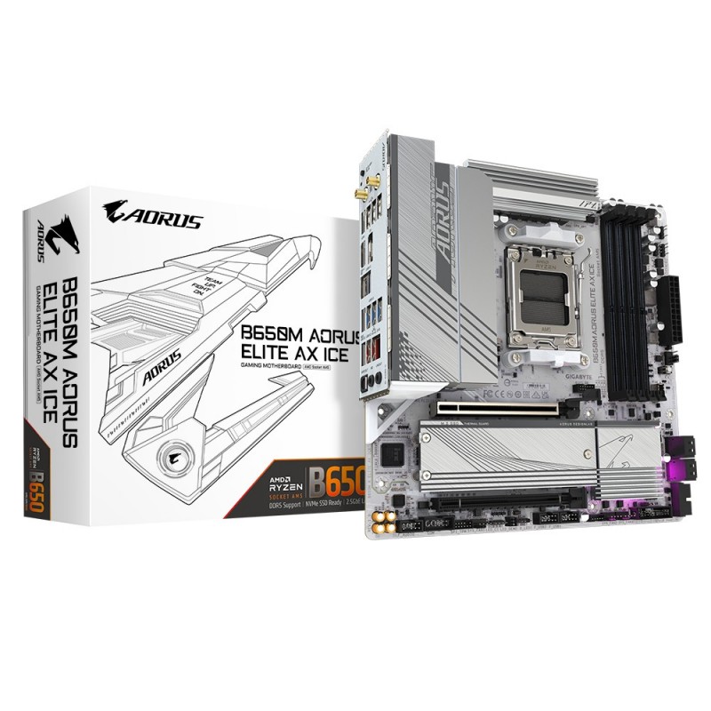 GIGABYTE B650M AORUS ELITE AX ICE mātes plate AMD B650 AM5 pieslēgvieta mikro ATX