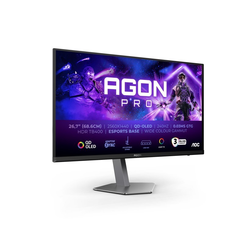 AOC AGON PRO AG276QZD2 monitori 67,8 cm (26.7") 2560 x 1440 pikseļi Quad HD QDOLED Pelēks