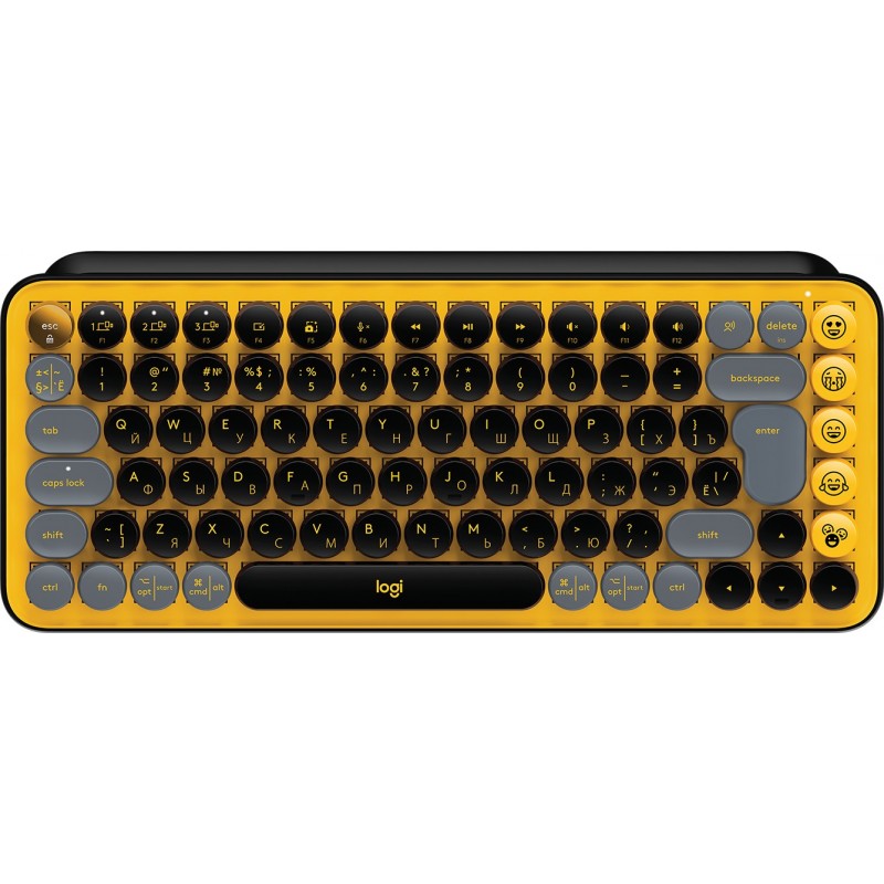 Logitech POP Keys tastatūra Universāls RF bezvadu sakari + Bluetooth QWERTY Krievu Melns, Pelēks, Dzeltens