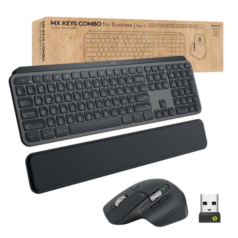 Logitech MX Keys combo for Business Gen 2 клавиатура Мышь входит в комплектацию Офисная РЧ беспроводной + Bluetooth QWERTY