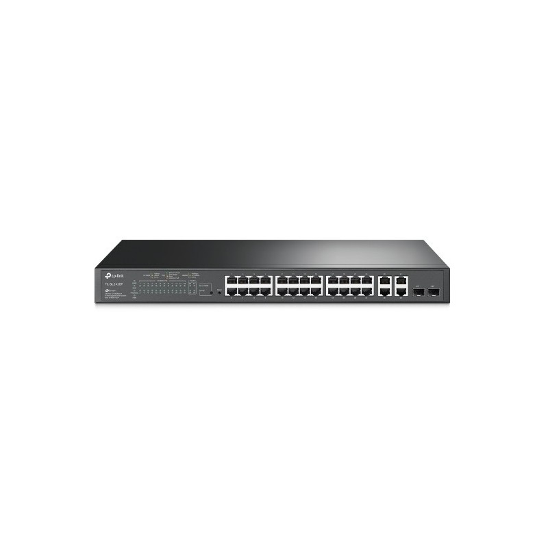 TP-Link JetStream TL-SL2428P tīkla pārslēgs Vadīts L2 Fast Ethernet (10 100) Power over Ethernet (PoE) 1U Melns