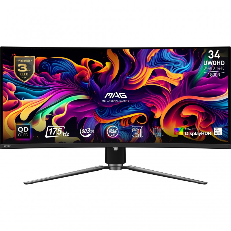 MSI MAG 341CQP QD-OLED монитор для ПК 86,4 cm (34") 3440 x 1440 пикселей UltraWide Quad HD QDOLED Черный