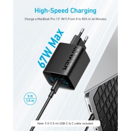 Anker 336 Charger (67W) Мобильный компьютер, Мобильный телефон, Ноутбук, Зарядный банк, Смартфон, Умные часы, Планшет,