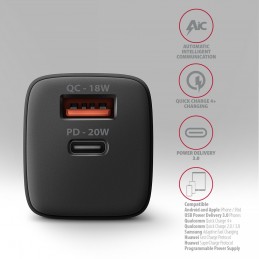 Axagon ACU-PQ20 wall charger QC3.0 AFC FCP+ PD type-C 20 W - schwarz - USB Typ C Mobilais telefons, Viedtālrunis, Viedais rokas