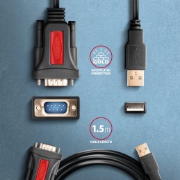 Axagon ADS-1PSN USB-A 2.0 - serial RS-232 DB9-M Prolific adapter cable 1.5m - Adapter - Digital Daten seriālais kabelis Melns