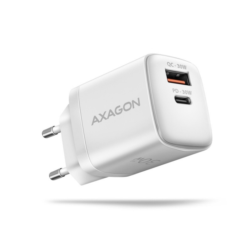 Axagon ACU-PQ30W Ladegerät QC3.0.4.0 AFC FCP PPS Apple+ PD USB-C 30W - weiß - USB Typ C Мобильный телефон, Смартфон, Умные