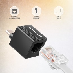 Axagon ADE-MINIC USB-C 3.2 Gen 1 Gigabit Ethernet MINI adapter - schwarz - Adapter - Digital Daten 1000 Mbit s