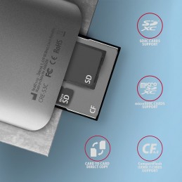 Axagon CRE-S3C karšu lasītājs USB 3.2 Gen 1 (3.1 Gen 1) Type-C Pelēks