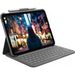 Logitech Slim Folio QWERTY Dāņu, Somu, Norvēģu, Zviedru Bluetooth sistēma Pelēks