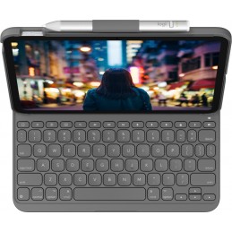 Logitech Slim Folio QWERTY Dāņu, Somu, Norvēģu, Zviedru Bluetooth sistēma Pelēks