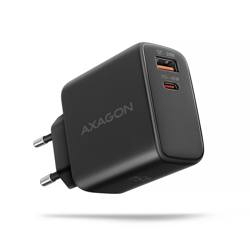 Axagon ACU-PQ45 QC 3.0, 4.0 AFC FCP PPS PD, 45W, schwarz - Netzladegerät mit USB-A und USB-C Schnittstelle Mobilais telefons,