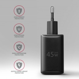 Axagon ACU-PQ45 QC 3.0, 4.0 AFC FCP PPS PD, 45W, schwarz - Netzladegerät mit USB-A und USB-C Schnittstelle Mobilais telefons,