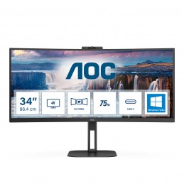 AOC V5 CU34V5CW BK LED display 86,4 cm (34") 3440 x 1440 pikseļi Wide Quad HD Melns