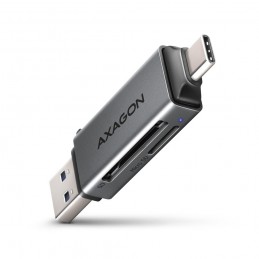 Axagon CRE-DAC USB-C+ USB-A 5 Gbps MINI card reader 2-slot & lun SD microSD karšu lasītājs USB 3.0 Type-A Type-C Pelēks