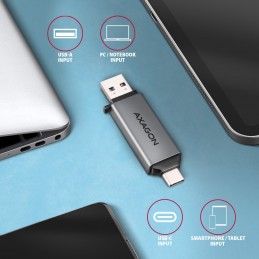 Axagon CRE-DAC USB-C+ USB-A 5 Gbps MINI card reader 2-slot & lun SD microSD кардридер USB 3.0 Type-A Type-C Серый