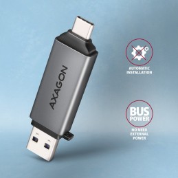 Axagon CRE-DAC USB-C+ USB-A 5 Gbps MINI card reader 2-slot & lun SD microSD кардридер USB 3.0 Type-A Type-C Серый