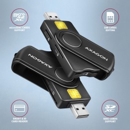 Axagon CRE-SMP2A USB Smart card & SD microSD SIM PocketReader считыватель сим-карт Для помещений USB 2.0 Черный