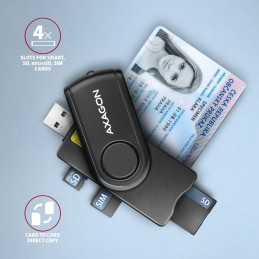 Axagon CRE-SMP2A USB Smart card & SD microSD SIM PocketReader считыватель сим-карт Для помещений USB 2.0 Черный