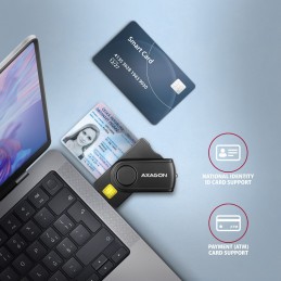 Axagon CRE-SMP2A USB Smart card & SD microSD SIM PocketReader считыватель сим-карт Для помещений USB 2.0 Черный