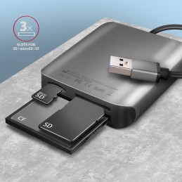 Axagon CRE-S3 External card reader USB-A 3.2 Gen 1 3-slot & lun SD microSD CF кардридер USB 3.2 Gen 1 (3.1 Gen 1) Type-A Серый