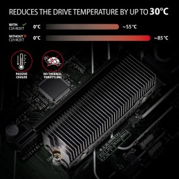 Axagon CLR-M2XT M.2 SSD Passivkühler Aluminium - 2280 M.2 NVMe SSD, Bezkontakta piedziņa Siltuma aizvadītājs   radiators Melns,