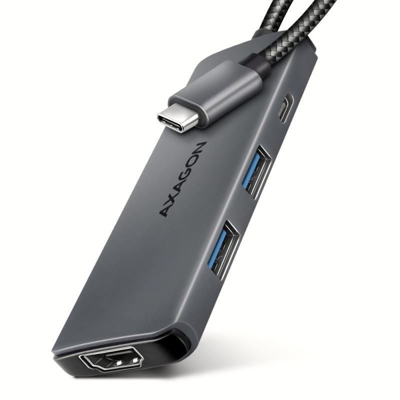 Axagon HMC-5H8K USB 5Gbps hub 2x USB-A USB-C HDMI 8k 30Hz PD 100W kabel USB-C Проводная USB 3.2 Gen 1 (3.1 Gen 1) Type-C Серый