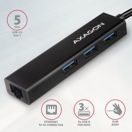 Axagon HMC-GL3A USB-C-Hub 3x USB-A Gbit-LAN schwarz USB 3.2 Gen 1 (3.1 Gen 1) Type-C 5000 Мбит с Черный