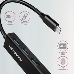 Axagon HMC-GL3A USB-C-Hub 3x USB-A Gbit-LAN schwarz USB 3.2 Gen 1 (3.1 Gen 1) Type-C 5000 Mbit s Melns