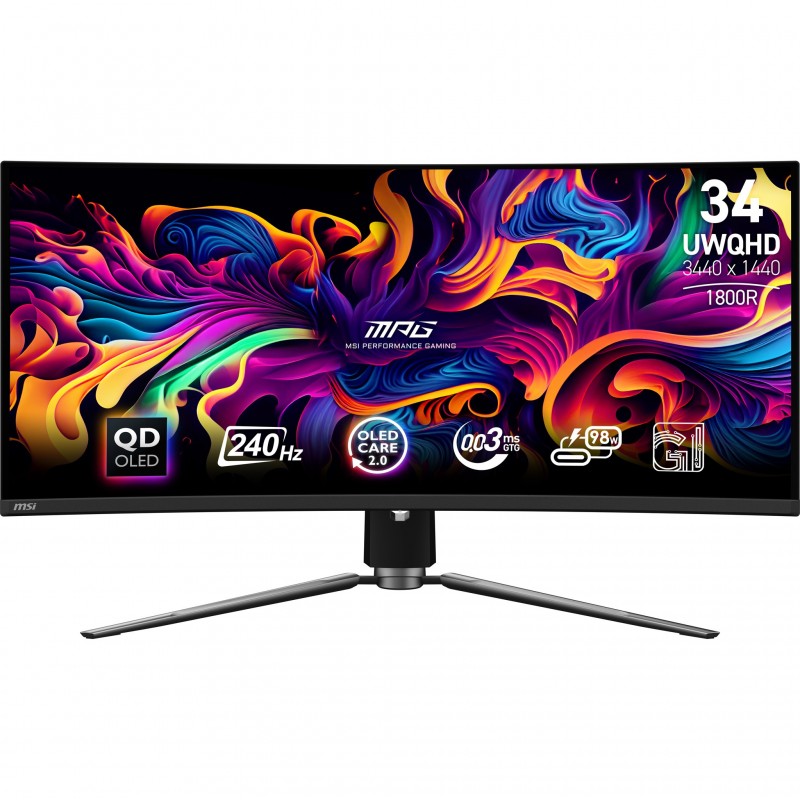 MSI MPG 341CQPX QD-OLED монитор для ПК 86,4 cm (34") 3440 x 1440 пикселей UltraWide Quad HD QDOLED Черный