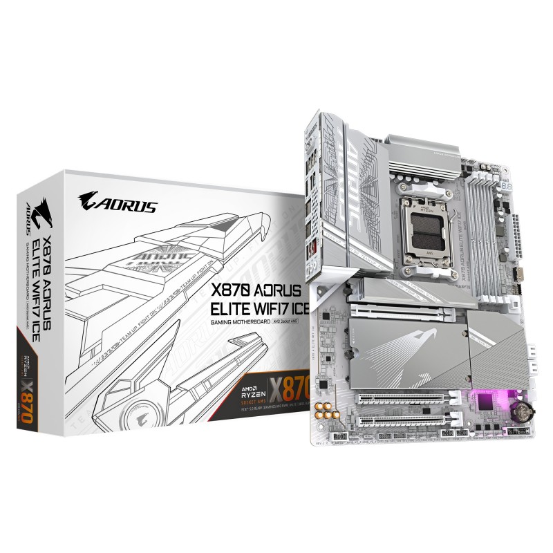 GIGABYTE X870 AORUS ELITE WIFI7 ICE AMD X870 AM5 pieslēgvieta ATX GIGABYTE X870 AORUS ELITE WIFI7 ICE AMD X870 AM5 pieslēgvieta ATX