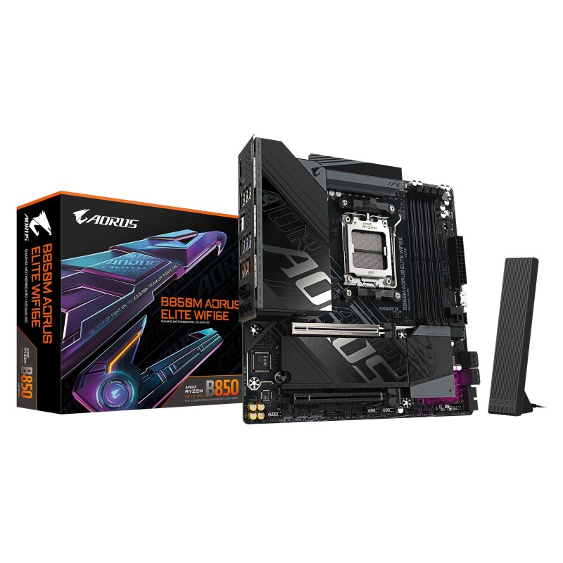 GIGABYTE B850M AORUS ELITE WIFI6E AMD B850 AM5 pieslēgvieta mikro ATX GIGABYTE B850M AORUS ELITE WIFI6E AMD B850 AM5 pieslēgvieta mikro ATX