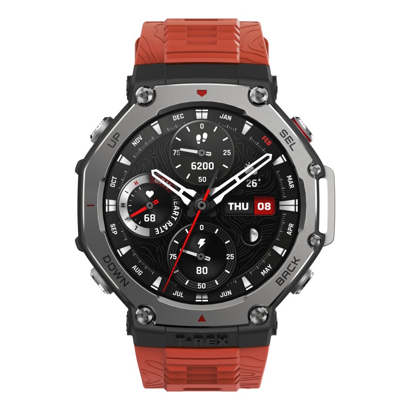 Amazfit T-Rex 3 Lava 3,81 cm (1.5") AMOLED 48.5 mm Цифровой 480 x 480 пикселей Сенсорный экран Черный, Нержавеющая сталь GPS