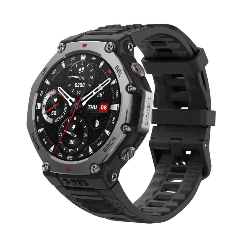 Amazfit T-Rex 3 3,81 cm (1.5") AMOLED 48.5 mm Digitāls 480 x 480 pikseļi Skārienjūtīgais ekrāns Melns Wi-Fi GPS