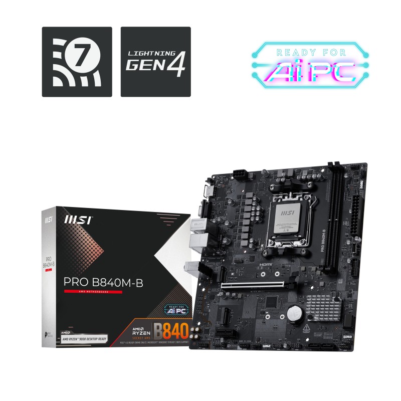 MSI PRO B840M-B mātes plate AMD B840 AM5 pieslēgvieta mikro ATX