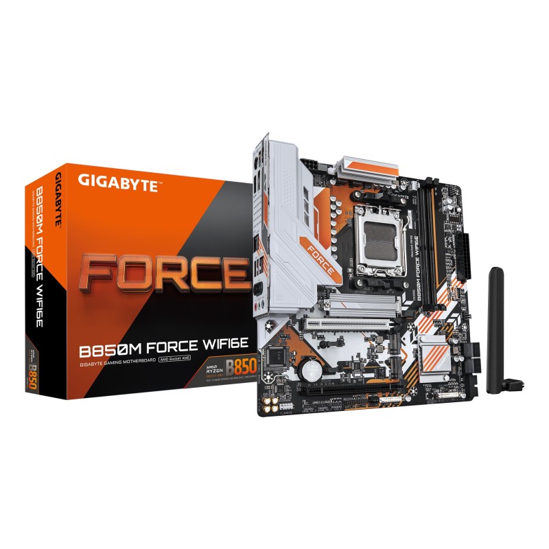 GIGABYTE B850M FORCE WIFI6E AMD B850 AM5 pieslēgvieta mikro ATX GIGABYTE B850M FORCE WIFI6E AMD B850 AM5 pieslēgvieta mikro ATX